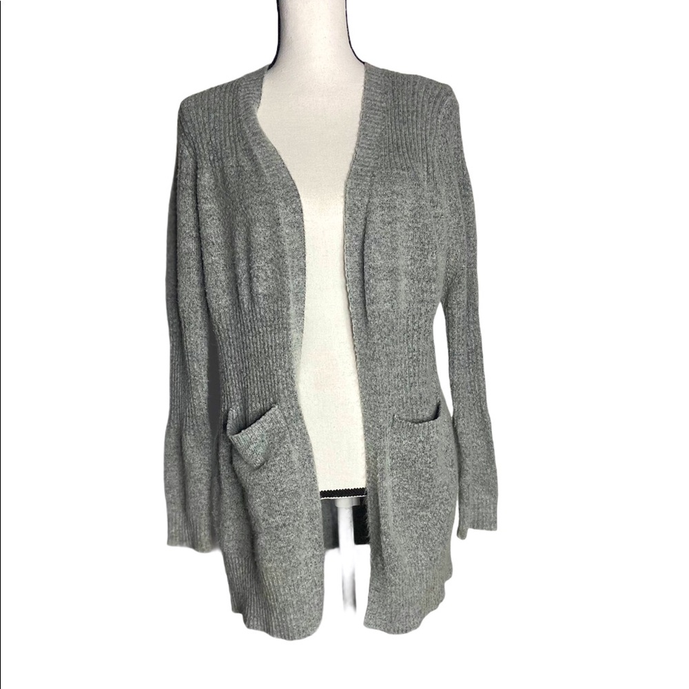 Lumiere Gray Ribbed Cardigan with Pockets